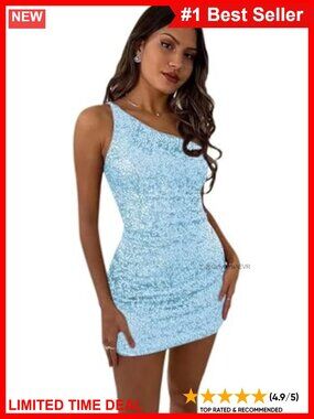 Sequin One Shoulder Backless Bodycon Mini Dress Homecoming Cocktail